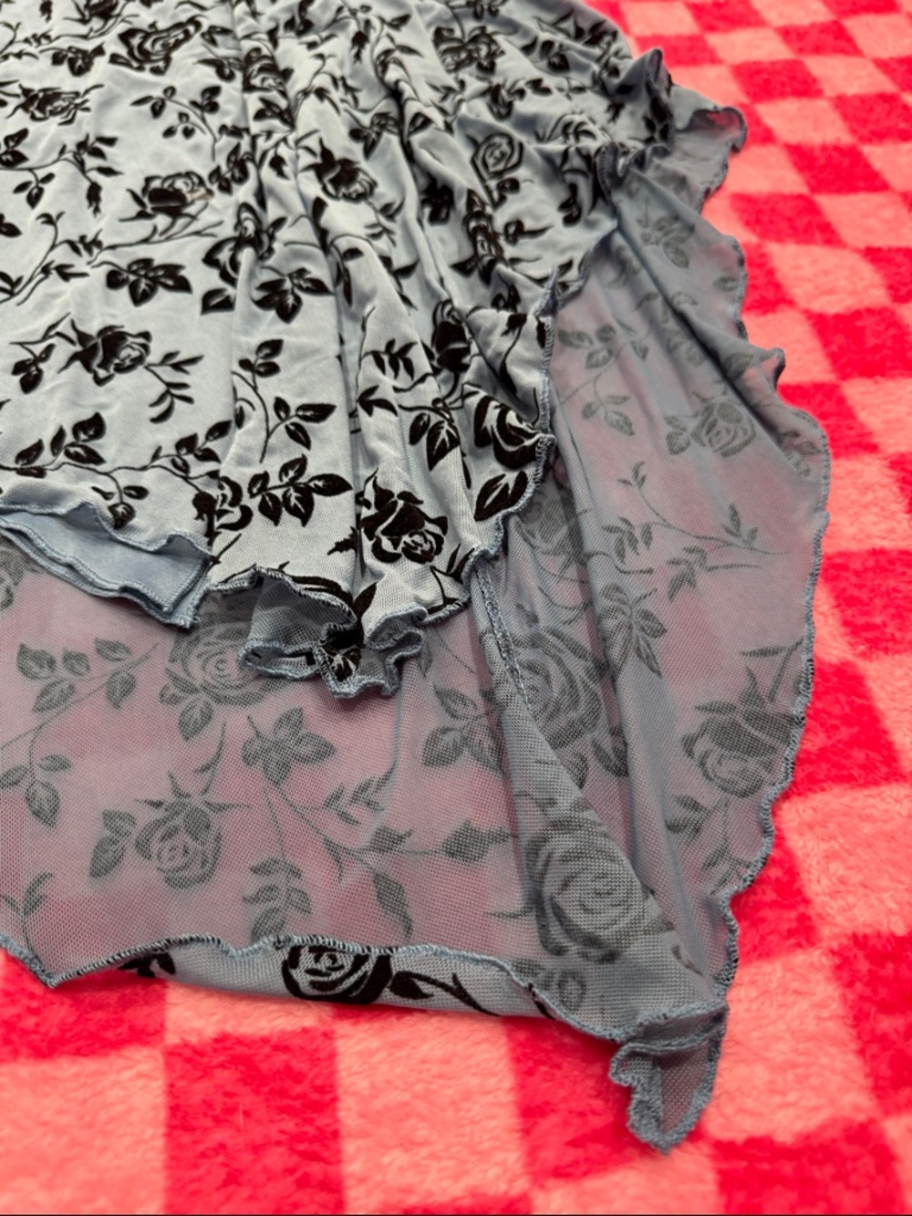 Asymmetrical Heather Blue Floral High-Low Skirt - Picture 4 of 5